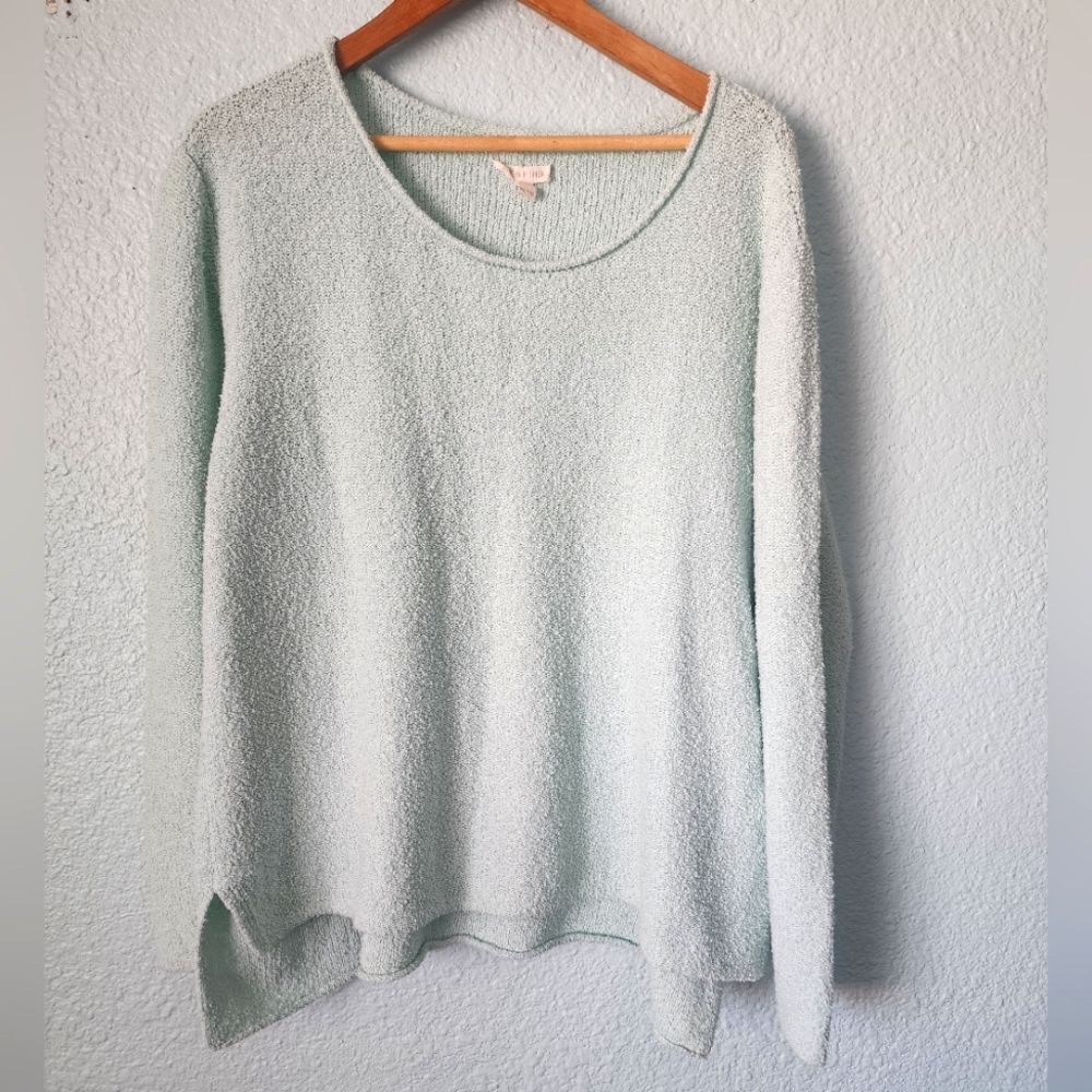 Eileen Fisher Foam Green Crew Neck Sweater Relaxed Fit